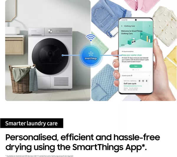 Samsung Series Bespoke Series 8 AI Energy DV90BB9445GH/S1 WiFi-enabled 9 kg Heat Pump Tumble Dryer - White