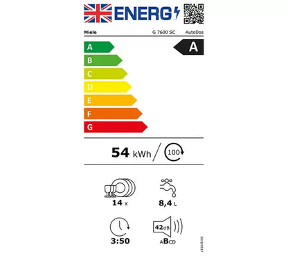 Lavavajillas MIELE AutoDos G7600 SC de tamaño completo con WiFi - Blanco