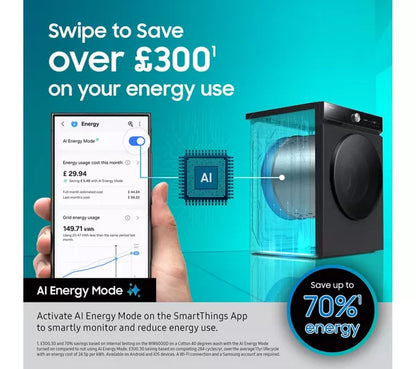 Samsung Bespoke Series 8 AI Energy + QuickDrive WW11DB8B95GBU1 Máquina de lavar roupa com capacidade para 11 kg e 1400 centrifugações, com WiFi