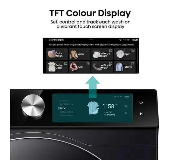 Hisense 7S Series Auto Dosing WF7S1247BB AI WiFi-enabled 12 kg 1400 Spin Máquina de lavar roupa – Preto