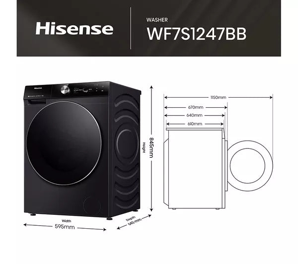 Hisense 7S Series Auto Dosing WF7S1247BB AI WiFi-enabled 12 kg 1400 Spin Máquina de lavar roupa – Preto