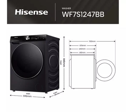 Hisense 7S Series Auto Dosing WF7S1247BB AI WiFi-enabled 12 kg 1400 Spin Máquina de lavar roupa – Preto