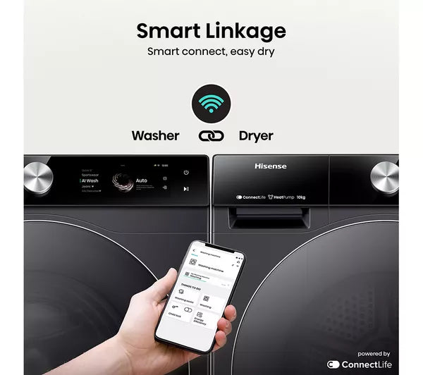 HISENSE 7S Series DH7S107BB AI WiFi-enabled 10 kg Heat Pump Tumble Dryer - Black