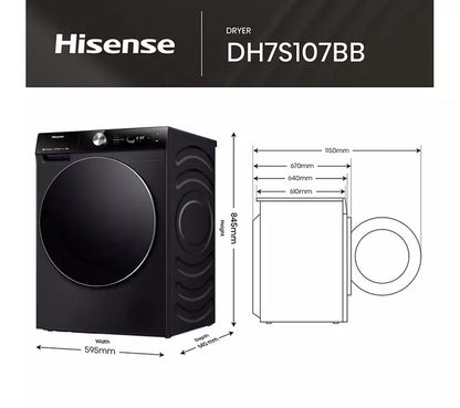 HISENSE 7S Series DH7S107BB AI WiFi-enabled 10 kg Heat Pump Tumble Dryer - Black