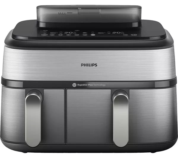 Freidora de aire PHILIPS Serie 5000 de 9 l NA555/09 con doble cesta a vapor, color plateado
