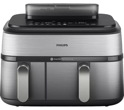 Freidora de aire PHILIPS Serie 5000 de 9 l NA555/09 con doble cesta a vapor, color plateado