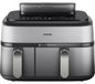 Freidora de aire PHILIPS Serie 5000 de 9 l NA555/09 con doble cesta a vapor, color plateado