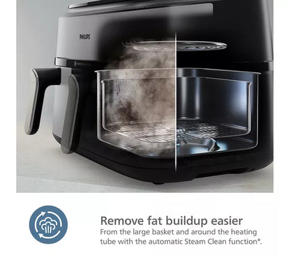 Freidora de aire PHILIPS Serie 5000 de 9 l NA555/09 con doble cesta a vapor, color plateado