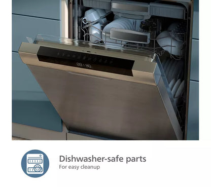 Freidora de aire PHILIPS Serie 5000 de 9 l NA555/09 con doble cesta a vapor, color plateado