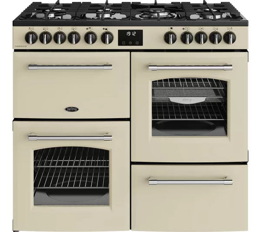Cocina de doble combustible Belling Farmhouse 100DF - Crema y cromo