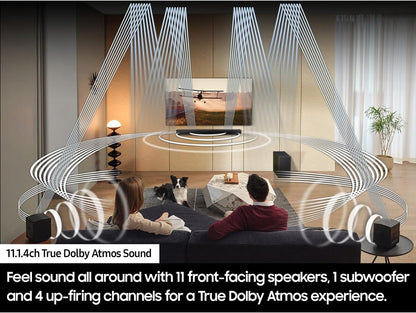 Barra de sonido Samsung Q990D de 11 canales y 1.4 canales con altavoz trasero y audio inalámbrico Dolby Atmos - 2024