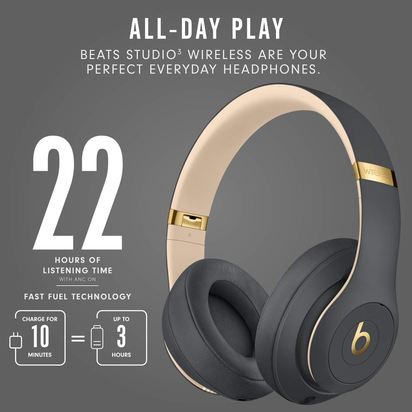 Fones de ouvido supra-auriculares sem fio Beats Studio 3 com cancelamento de ruído