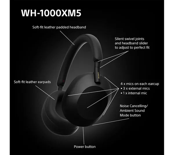 Auriculares inalámbricos Sony WH-1000XM5 con cancelación de ruido - Negros